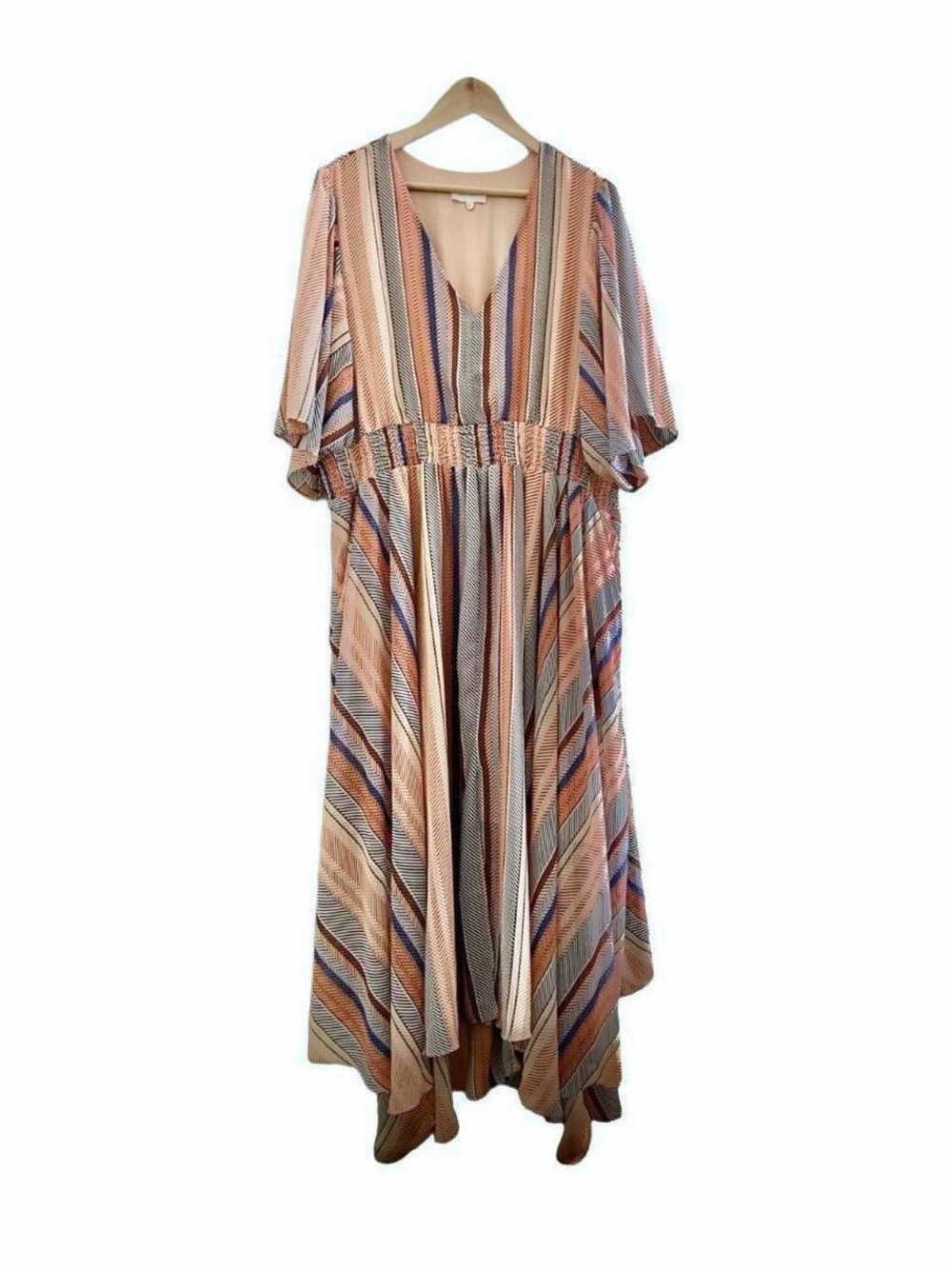 Melloday Striped Flutter Sleeve Maxi Dress 3X